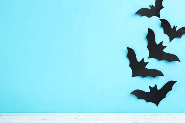 Halloween Papier Vleermuizen Blauwe Achtergrond — Stockfoto