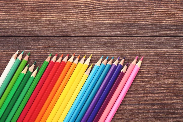 Colored Pencils Brown Wooden Table — Stock Photo, Image