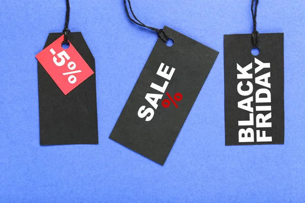 Tags Venda Com Texto Venda Black Friday Cinco Por Cento — Fotografia de Stock