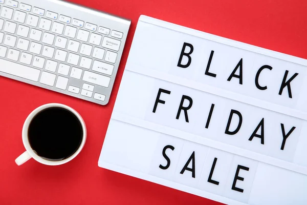 Lightbox Com Texto Black Friday Sale Teclado Xícara Café Fundo — Fotografia de Stock