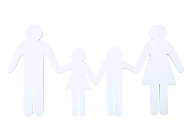 Beyaz arkaplanda soyutlanmış aile figürleri