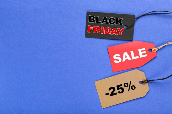 Tags Venda Com Texto Venda Black Friday Por Cento Sobre — Fotografia de Stock