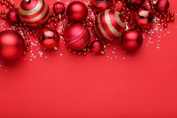 Christmas Baubles Red Background — Stock Photo, Image