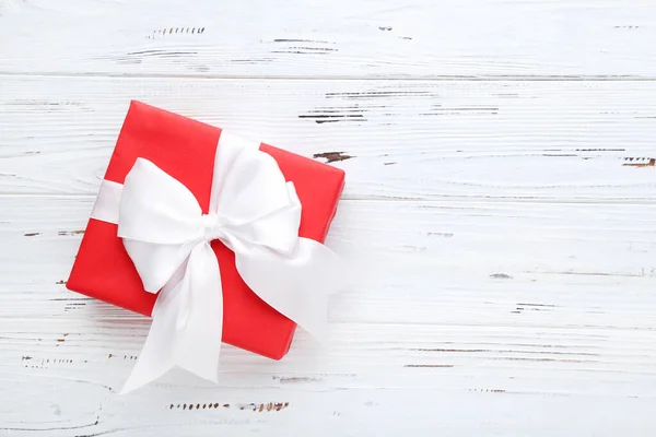 Christmas Gift Box White Wooden Background — Stock Photo, Image