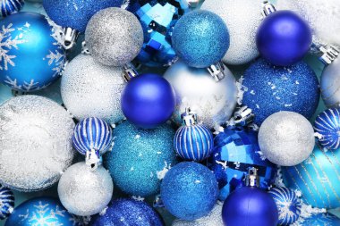Mavi ve gümüş Noel mücevherlerinin arka planı