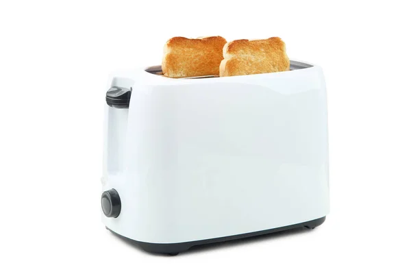 白い背景に隔離されたトーストパンと電気トースター — ストック写真