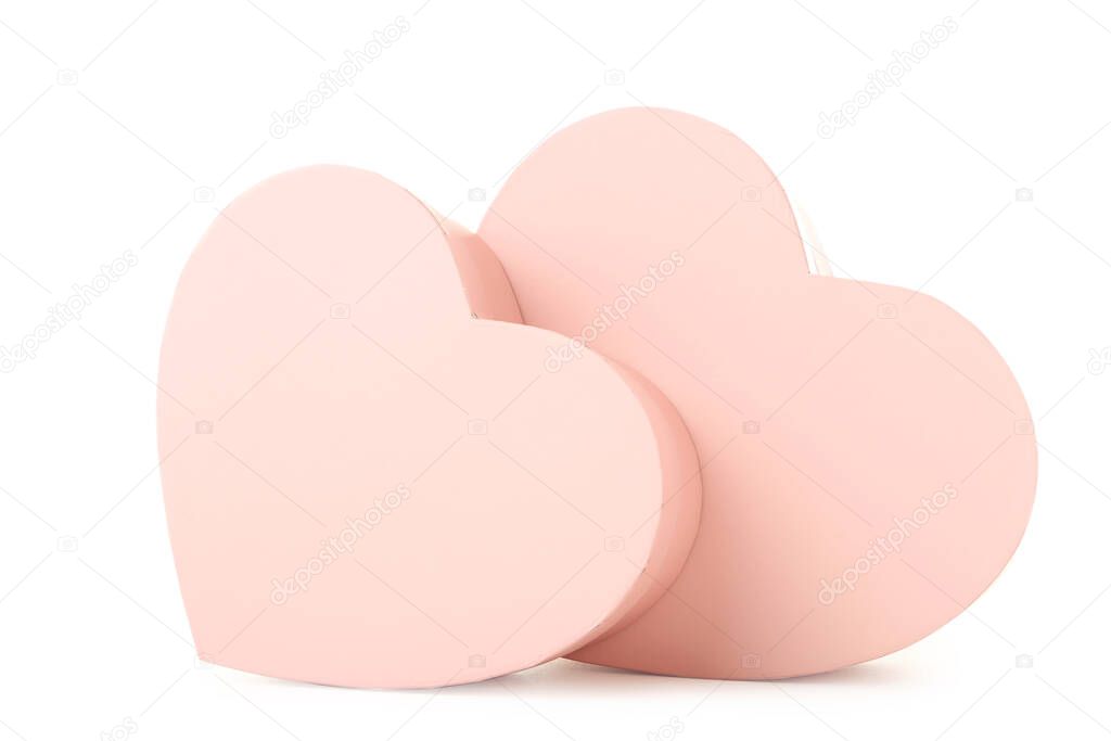 Heart shaped gift boxes isolated on white background