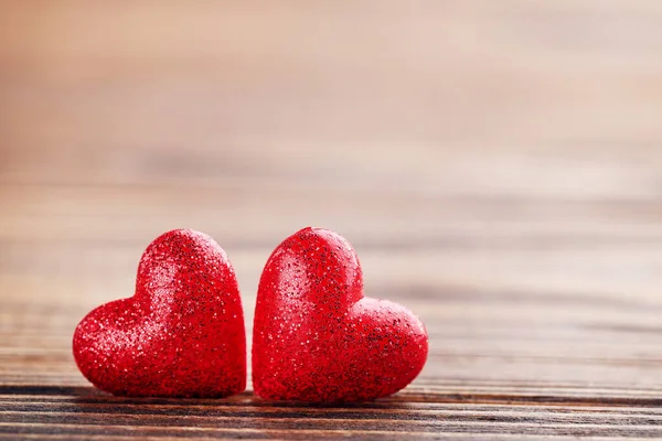 Red Hearts Brown Wooden Background — Stock Photo, Image