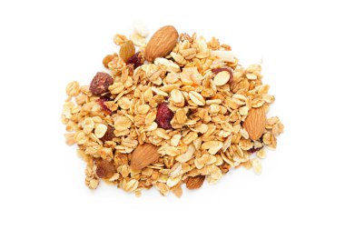 Beyaz arkaplanda yalıtılmış lezzetli granola