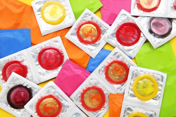 Sfondo Preservativo Colorato Confezioni — Foto Stock