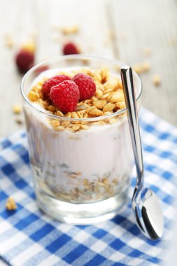 Yoğurt ve ahududu ile müsli