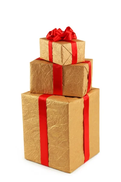 Cajas de regalo con lazos rojos — Foto de Stock