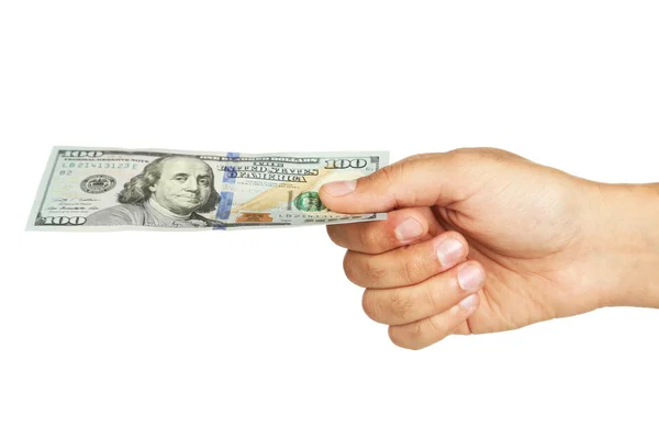 Hand holding hundred dollar bill — Stock Photo, Image