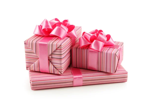 Gift boxes with pink bows — Stock Photo, Image