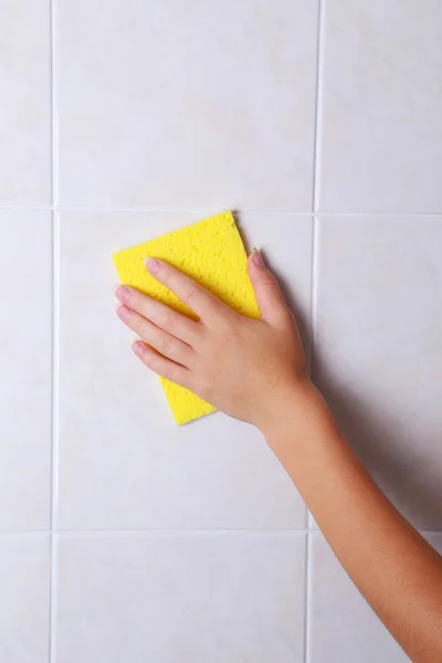 Cleaning kitchen tiles — Stock Photo, Image