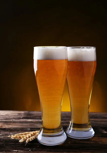 Glasses of beer with wheat — Stock Photo, Image