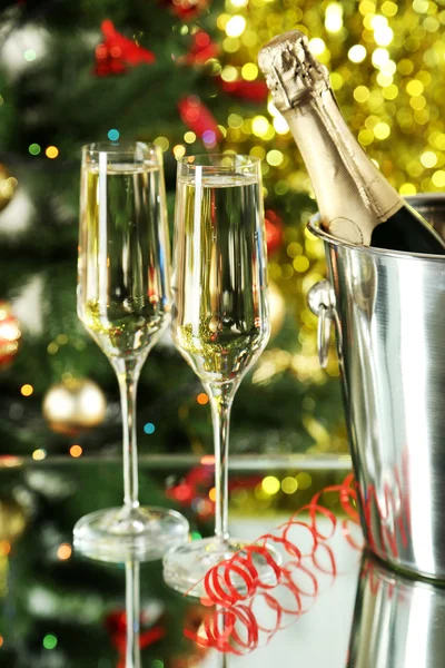 Glasses of champagne with bottle — Stock Photo, Image