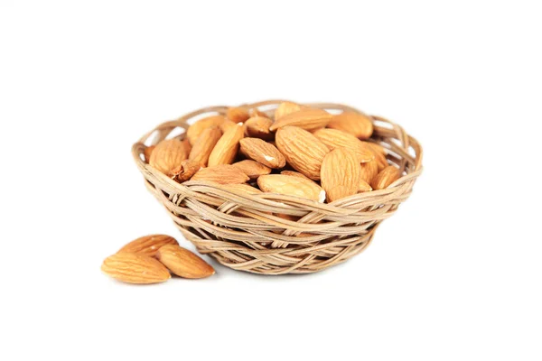 Almonds in basket isolated — Stock Photo, Image