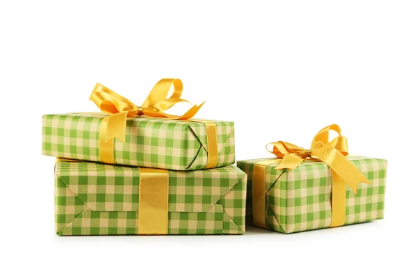 Scatole regalo con fiocchi dorati — Foto Stock