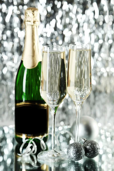 Glasses of champagne with bottle — Stock Photo, Image