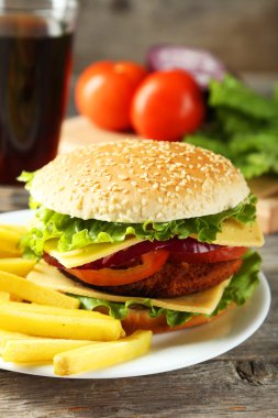 Taze hamburger patates kızartması ile