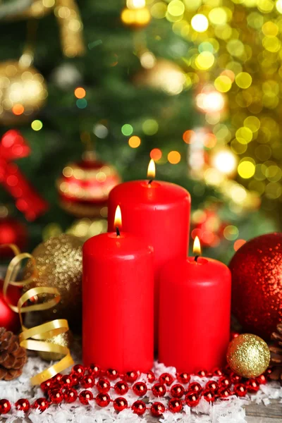 Christmas balls and candles — Stock Photo, Image