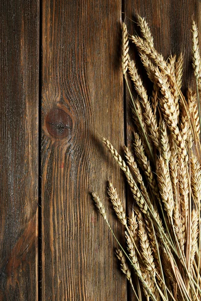 Wheat ears on wooden background — Stock Photo, Image