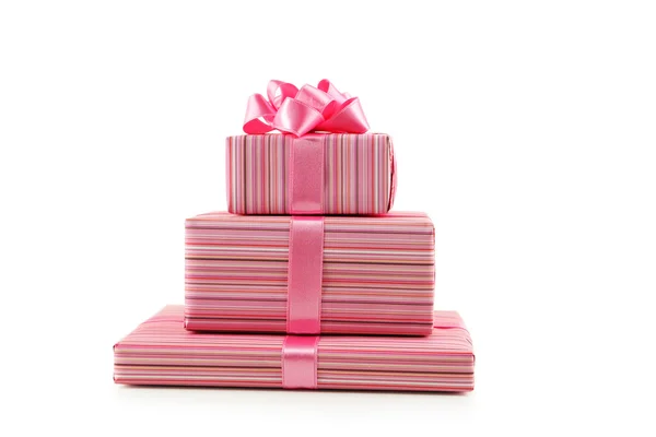 Gift boxes with pink bows — Stock Photo, Image