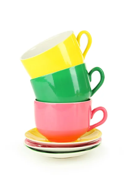 Colorful cups isolated on white — Stock Photo, Image