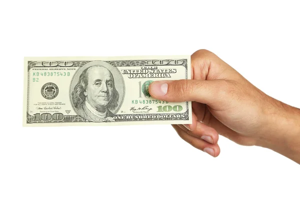 Hundred dollar bill in hand — Stock Photo, Image