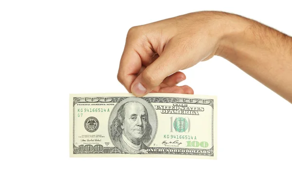 Hundred dollar bill in hand — Stock Photo, Image