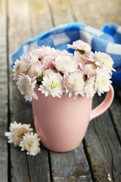 Beautiful chrysanthemums in cup — Stock Photo, Image