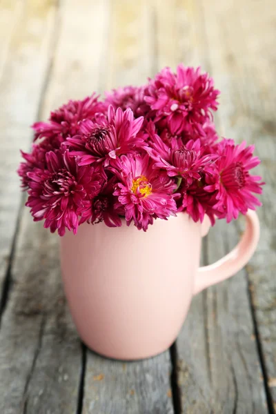 Purple chrysanthemums in cup — Stock Photo, Image