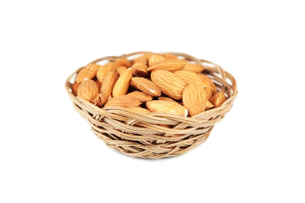 Almonds in basket isolated — Stock Photo, Image