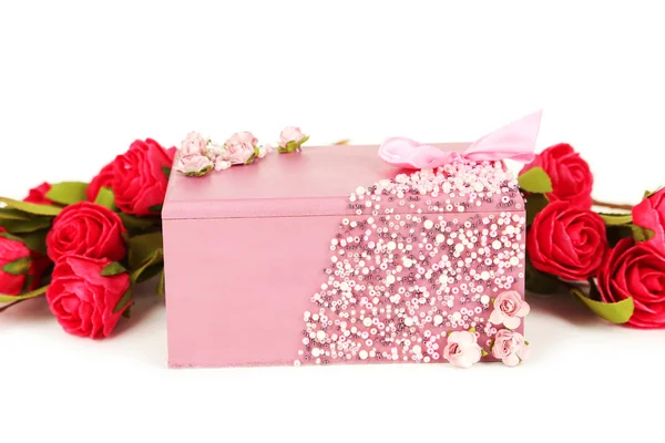 Pink casket with flowers — Stock Photo, Image