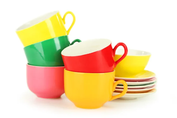 Colorful cups and saucers — Stock Photo, Image