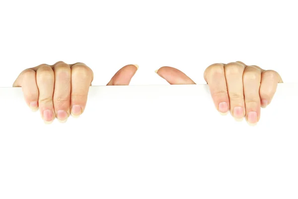 Hands holding a white sheet — Stock Photo, Image