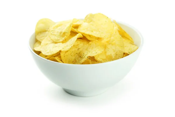 Batatas fritas em tigela branca — Fotografia de Stock