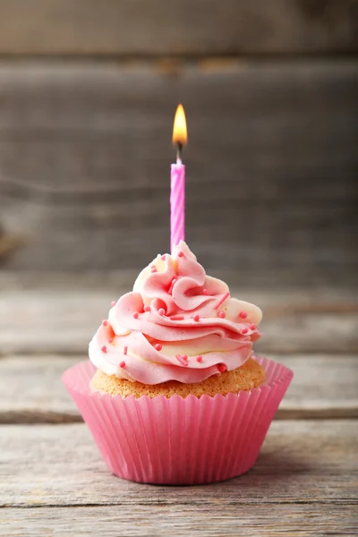 Tasty cupcake with candle Royalty Free Stock Images