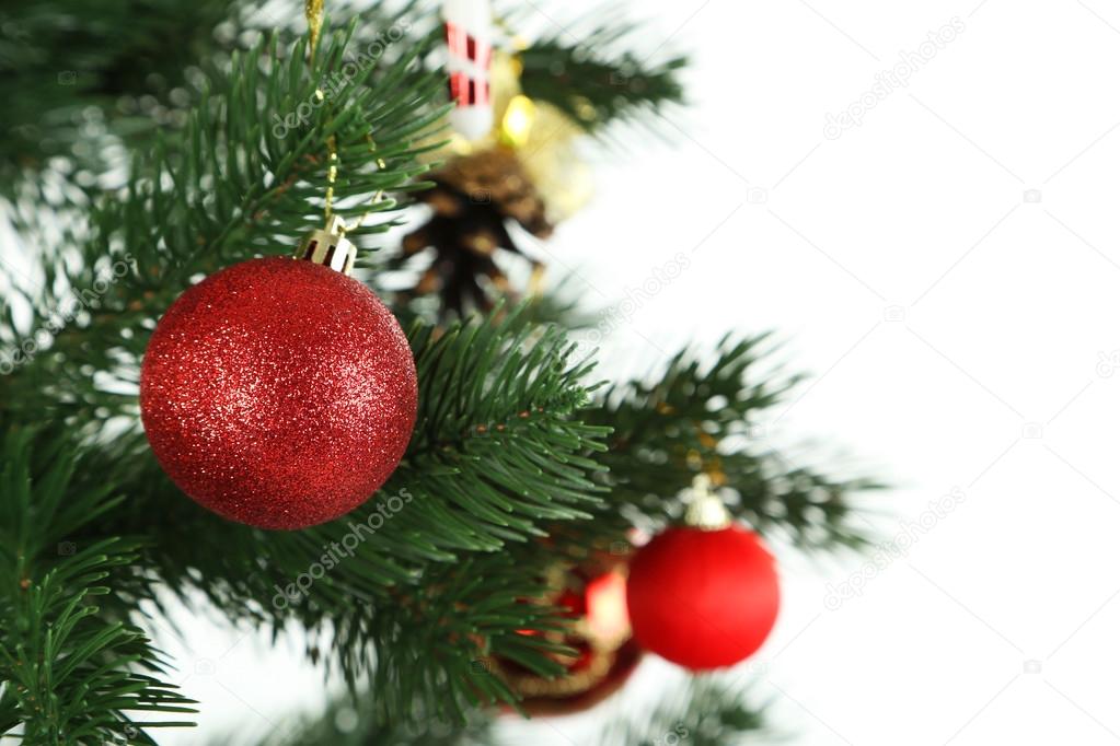 Christmas baubles on christmas tree