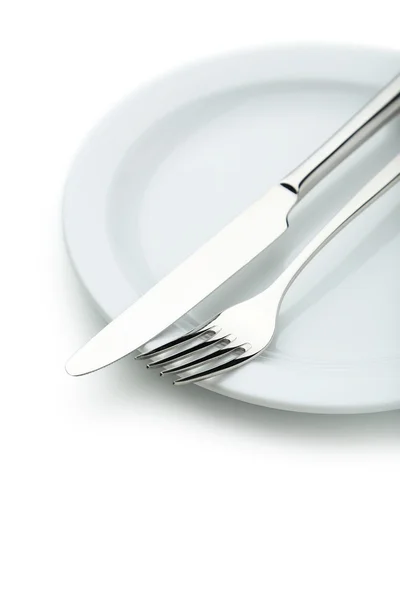 Fork, knife and plate — Stock Photo, Image