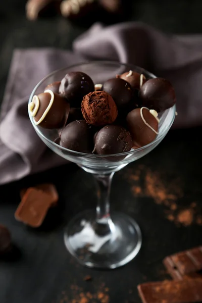 Sweet chocolates in glass — Stock Photo, Image