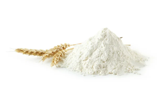 Heap of wheat flour with spikelets — Stock Photo, Image