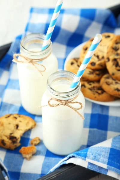 Dua botol susu dan kue — Stok Foto