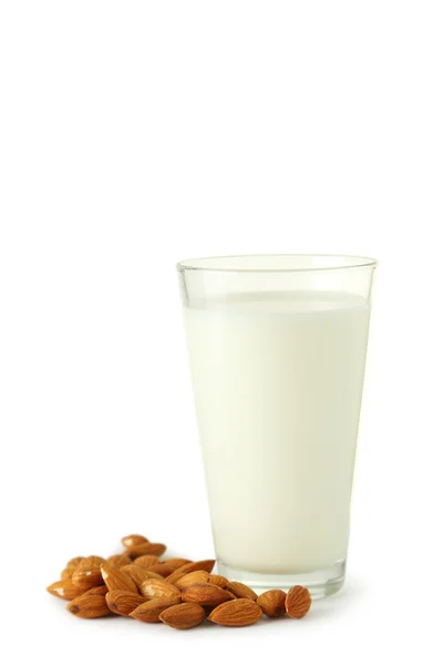 Vaso de leche con almendras — Foto de Stock