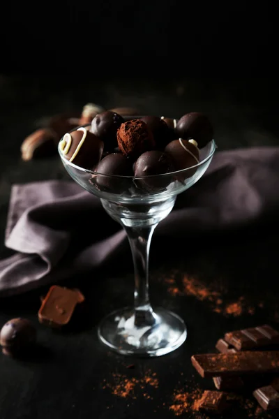 Sweet chocolates in glass — Stock Photo, Image