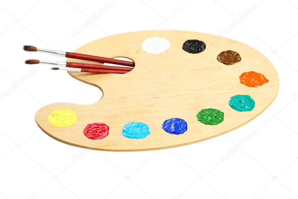 Wooden art palette with paints