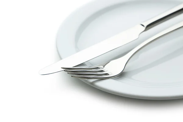 Fork, knife and plate — Stock Photo, Image