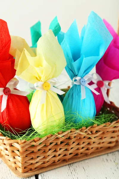 Easter eggs in basket — Stock Photo, Image