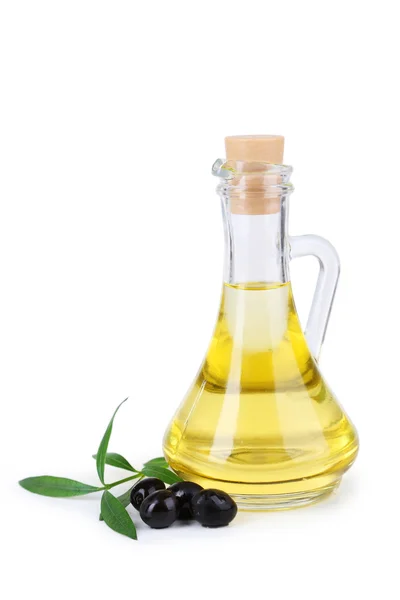 Aceitunas y vaso de aceite —  Fotos de Stock